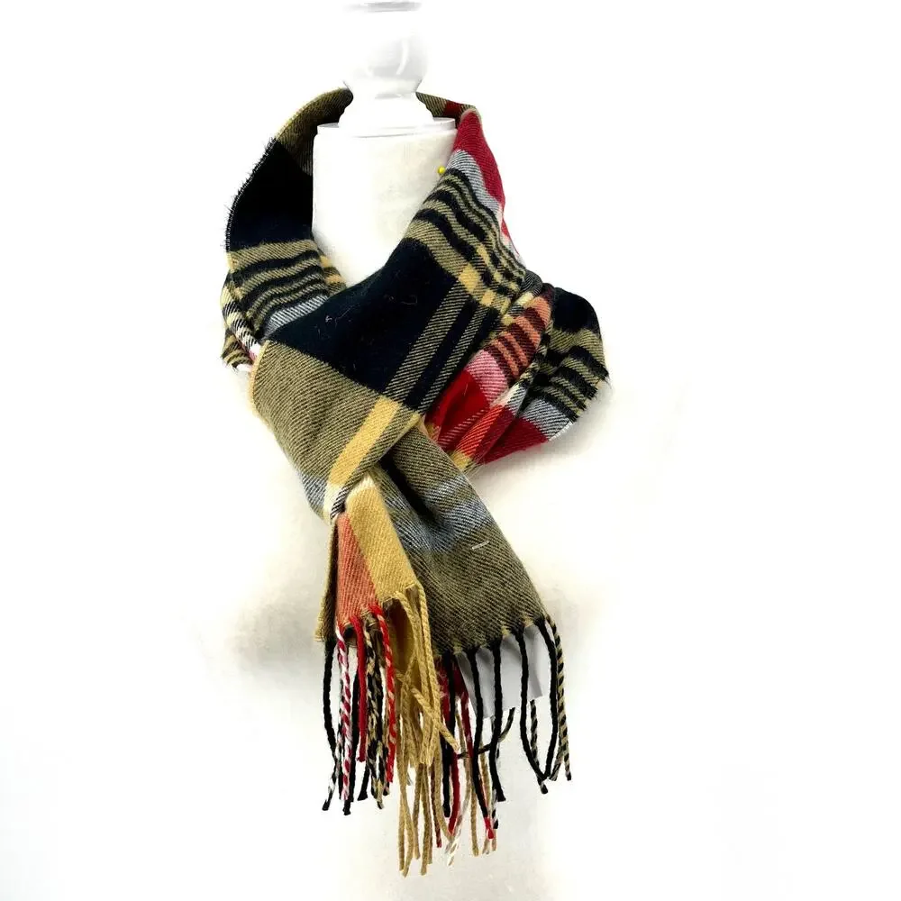 NWT NEW Softer Than Cashmere Camel Nova Check Plaid Scarf (66 x 12) - Picture 2 of 5